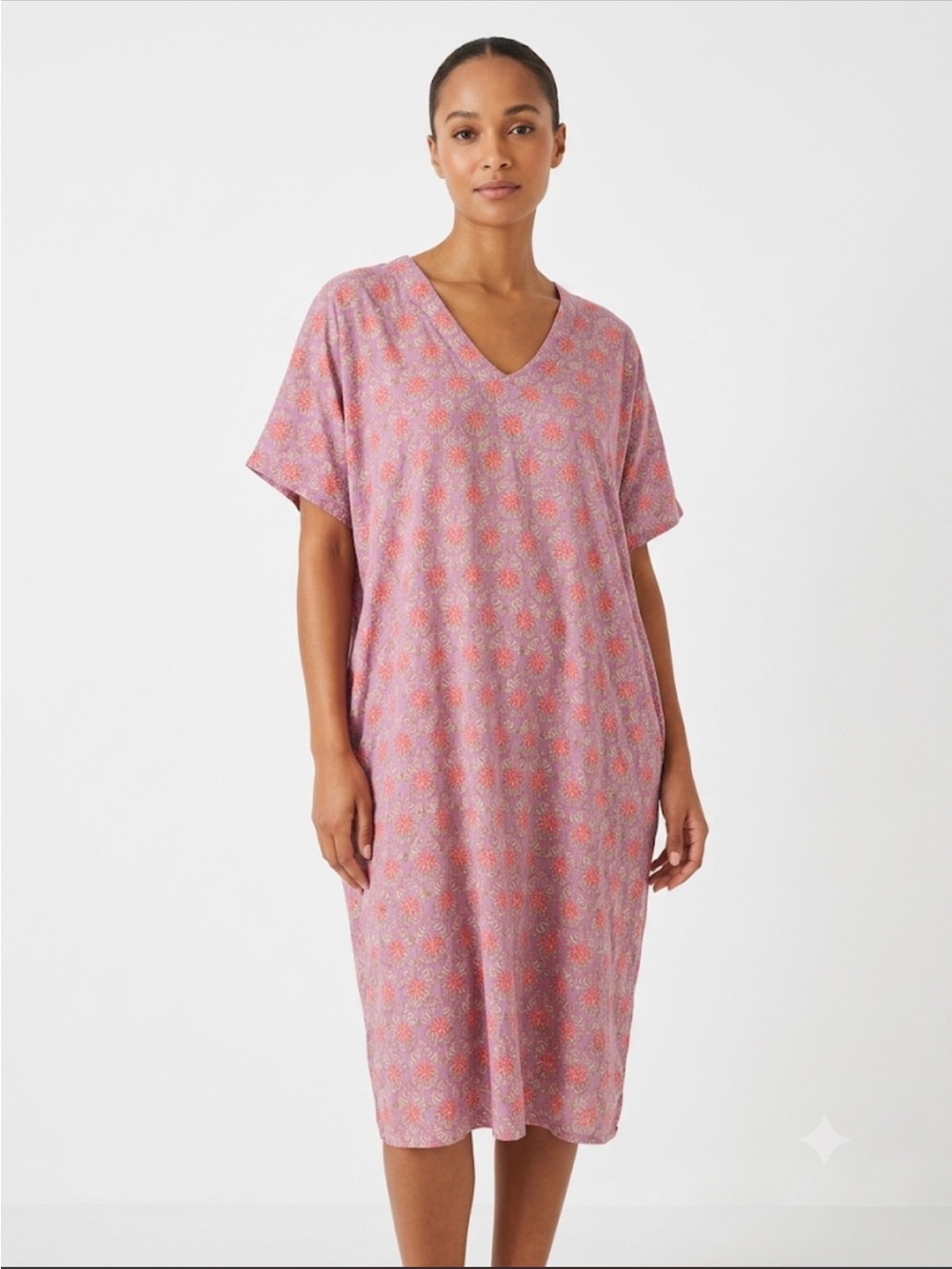 House of Pom Pink Floral V-Neck Midi Dress